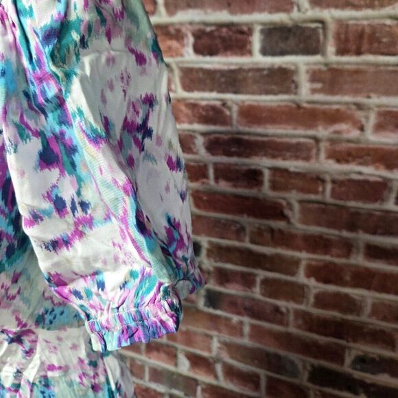 A New Day Blue Floral Midi Dress XXL Deep V Neck Short Sleeve Crepe Lightweight - Picture 4 of 8